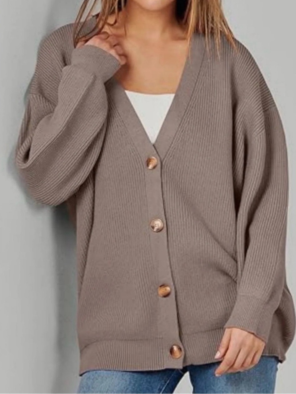 EFAN Apricot Beige Chunky Oversized V Neck Cardigan